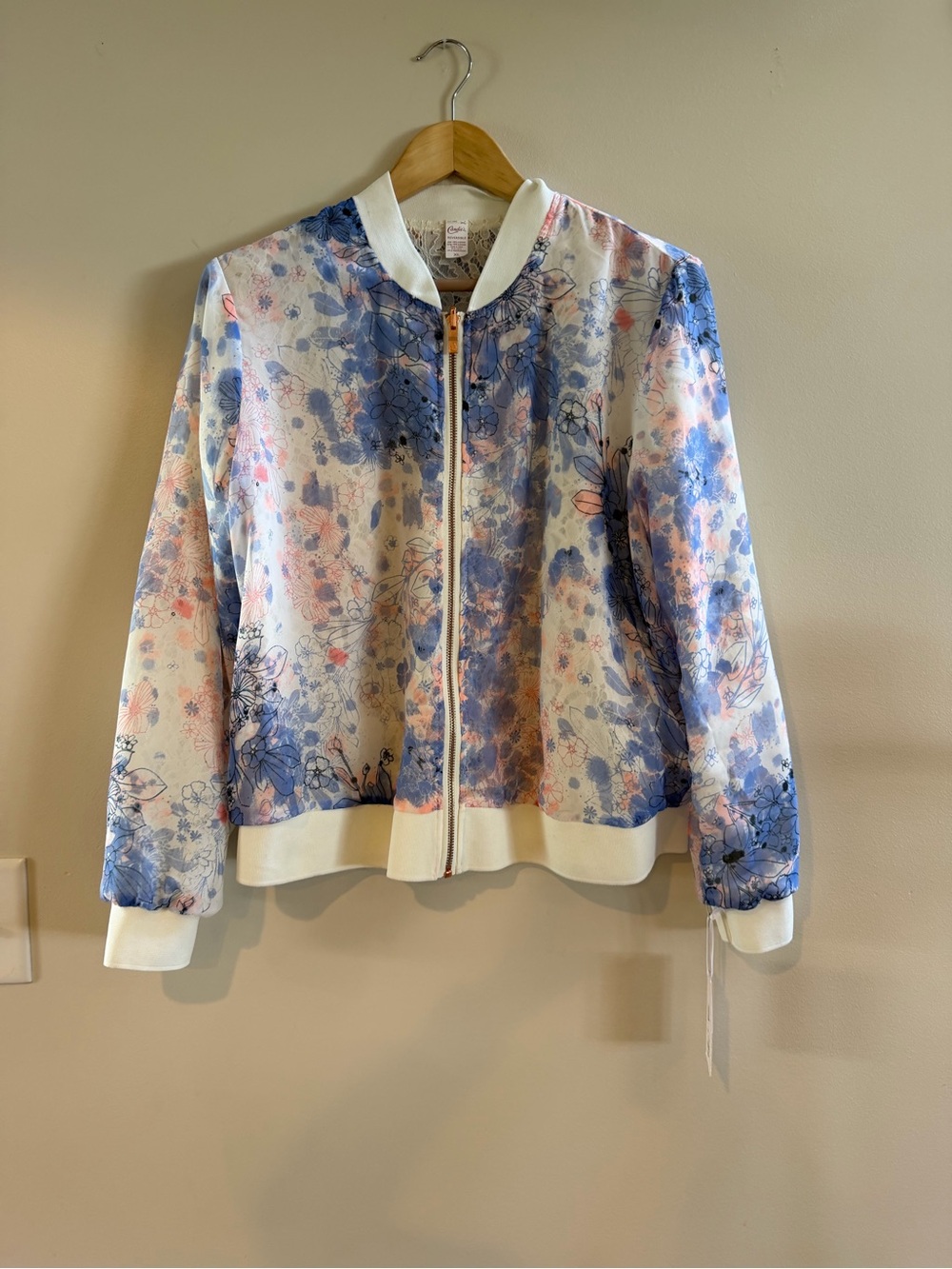 NWT Candie's reversible floral bomber jacket watercolor print or lace XL